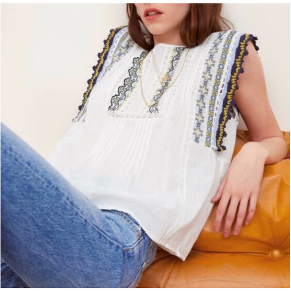 Zara Sleeveless Embroidered Top Boho Crochet Detail White Size Small - Picture 2 of 7